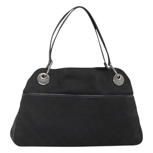 GUCCI GG Canvas Tote Bag Black Silver 121023 Auth 131188 - Picture 1 of 16